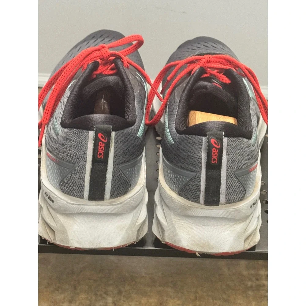 ASICS Novablast 2 Mens 12 Gray Blue Red Good Running Shoes 1011B192 Cushioned